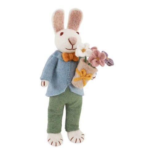 Medium White Boy Bunny w/ Bouquet