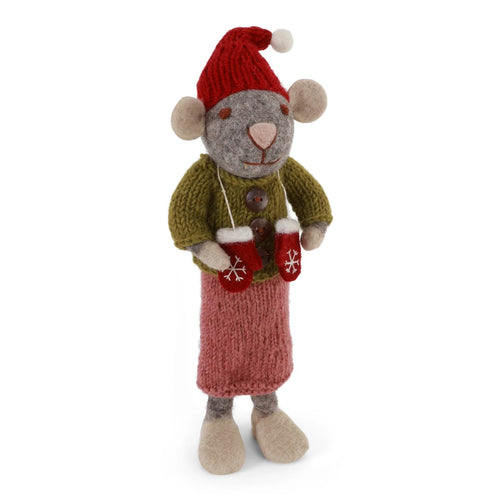 Medium Grey Girly Mouse With Mittens