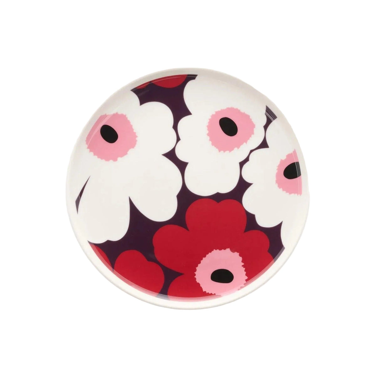 Marimekko Oiva / Unikko Plate 8" Plum, Cranberry and Pink Eleish Van Breems Home