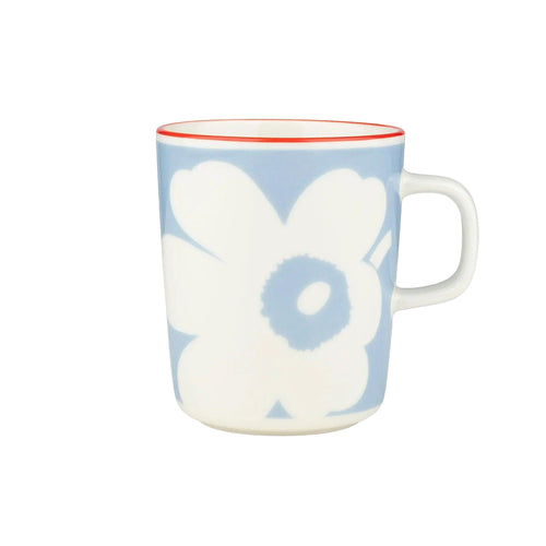Marimekko Oiva / Juhla Unikko Mug 8.5oz Light Blue and Orange
