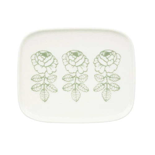 Marimekko Oiva / Vihkiruusu Plate Sage and White