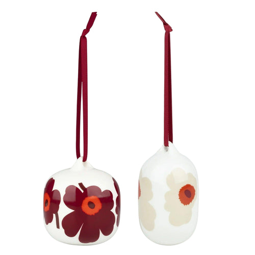 Marimekko Unikko Collectible Ornament 2 pcs, Red & Beige