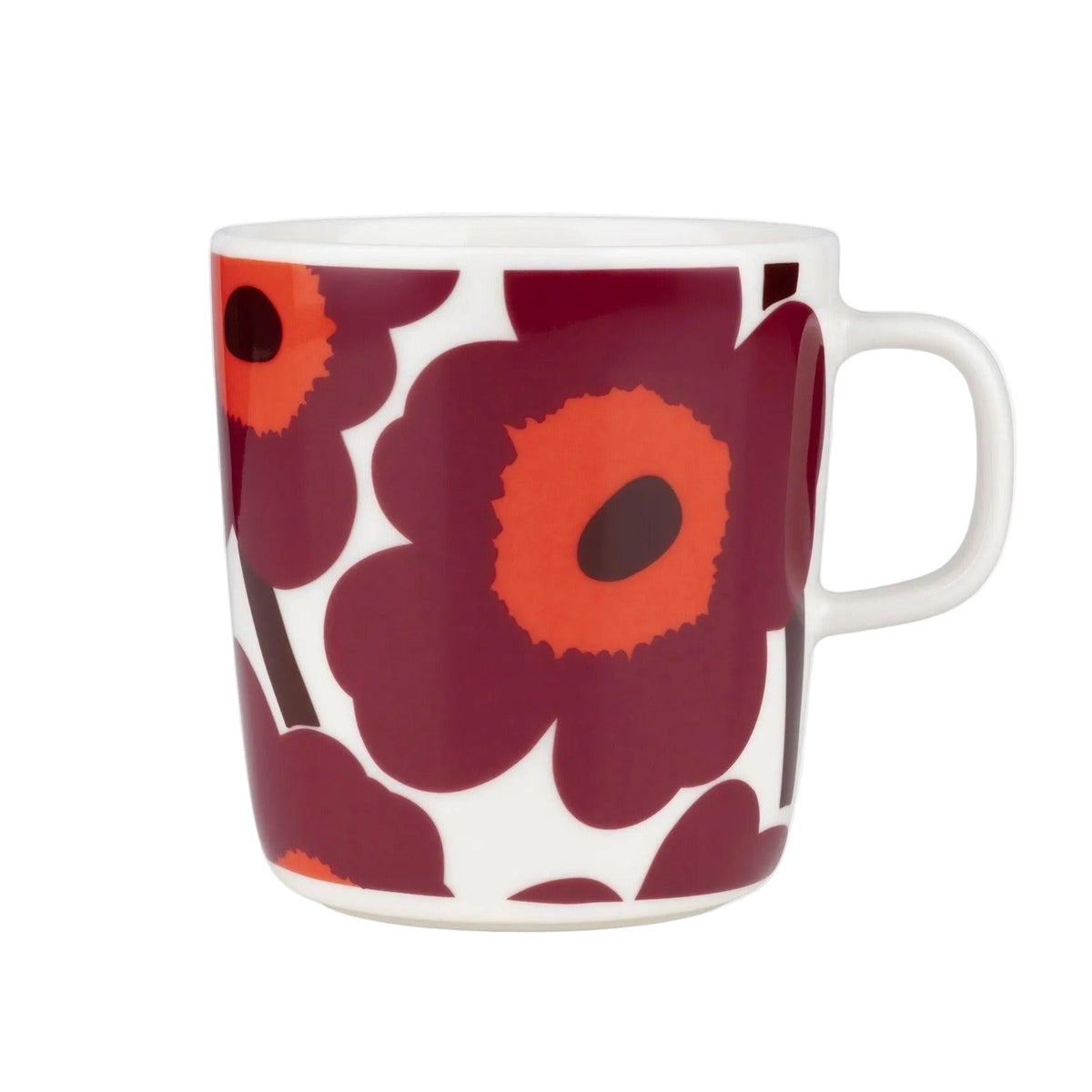 Marimekko Oiva / Unikko Mug 14oz White &amp; Burgundy Eleish Van Breems Home