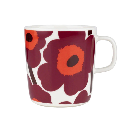 Marimekko Oiva / Unikko Mug 14oz White & Burgundy