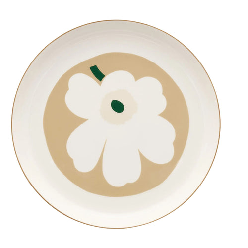 Marimekko Oiva / Unikko Serving Dish 13", Beige, Sand and Green