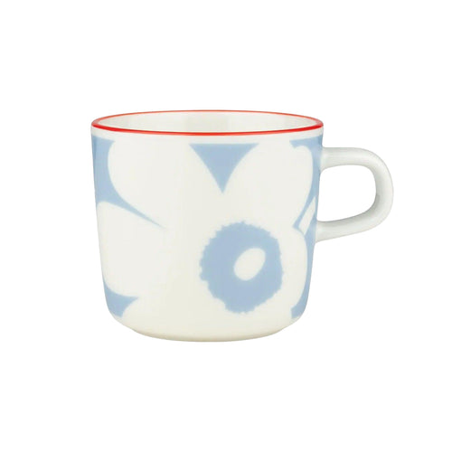 Marimekko Oiva / Juhla Unikko Coffee Cup 7oz Light Blue and Orange
