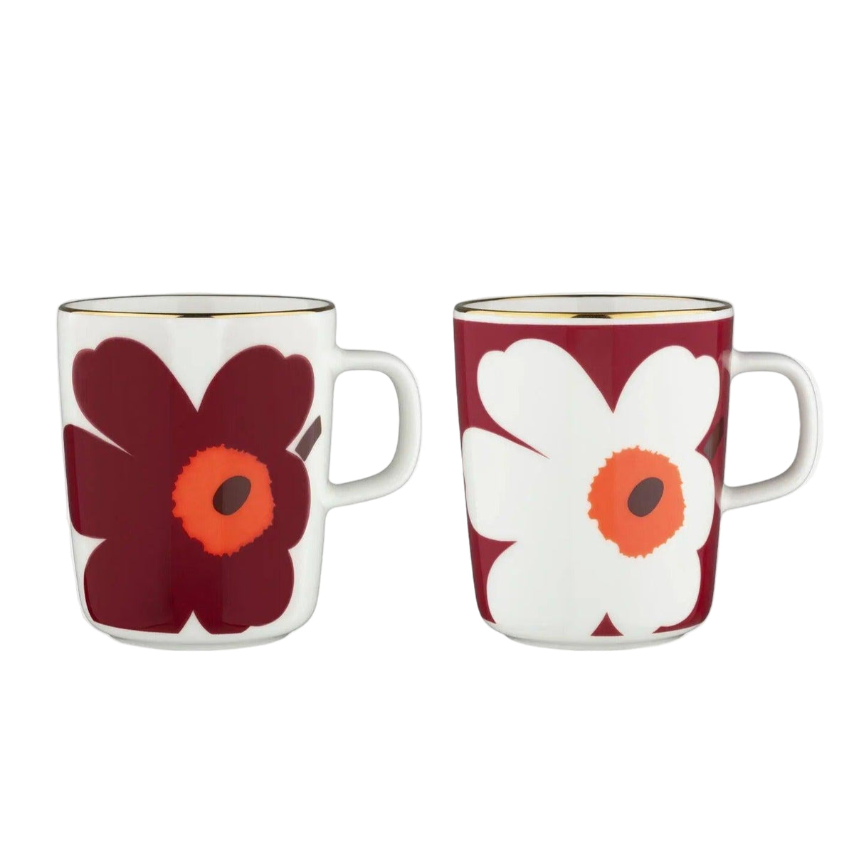 Marimekko Oiva / Juhla Unikko Mugs 2 pcs, Burgundy &amp; Gold Eleish Van Breems Home
