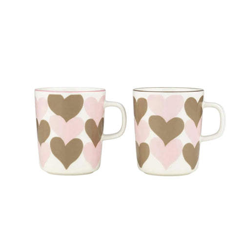 Marimekko Oiva / Sydämet Mug Set of 2 Pink and Sand