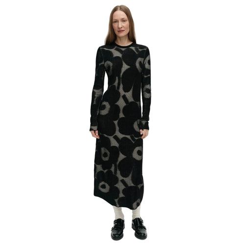Marimekko Laatia Unikko Knitted Dress, Black and Light Pink