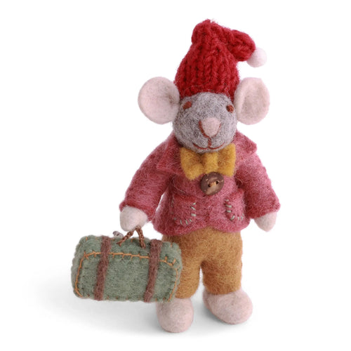Small Grey Boy Mouse Ornament With Suitcase