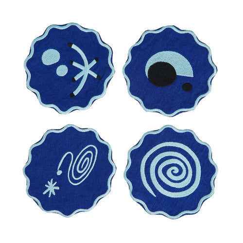Celestial Embroidered Linen Coasters in Blue (Set of 4)