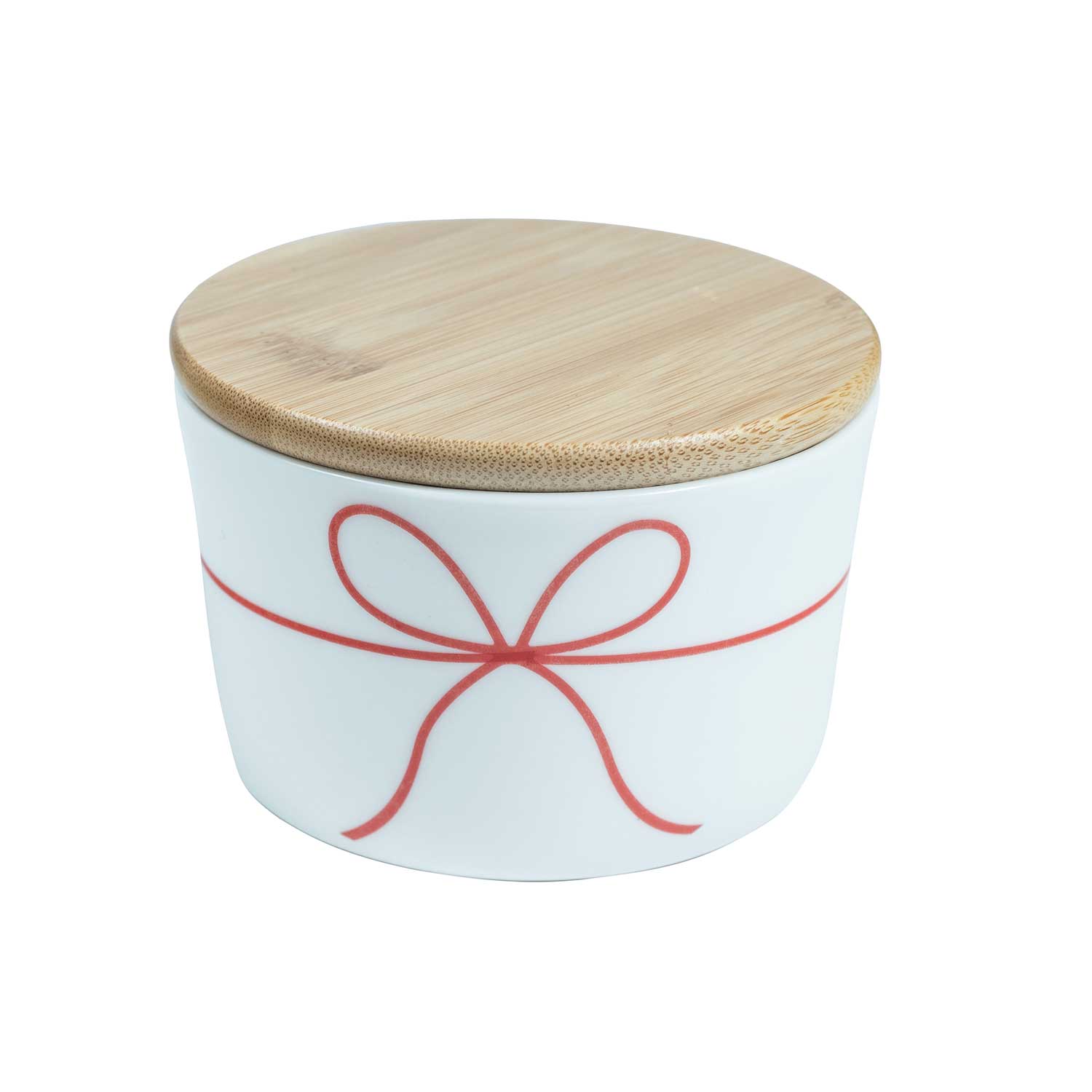 Red Ribbon & Bow Holiday Canister with Wood Lid Eleish Van Breems Home