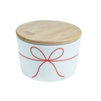 Red Ribbon & Bow Holiday Canister with Wood Lid