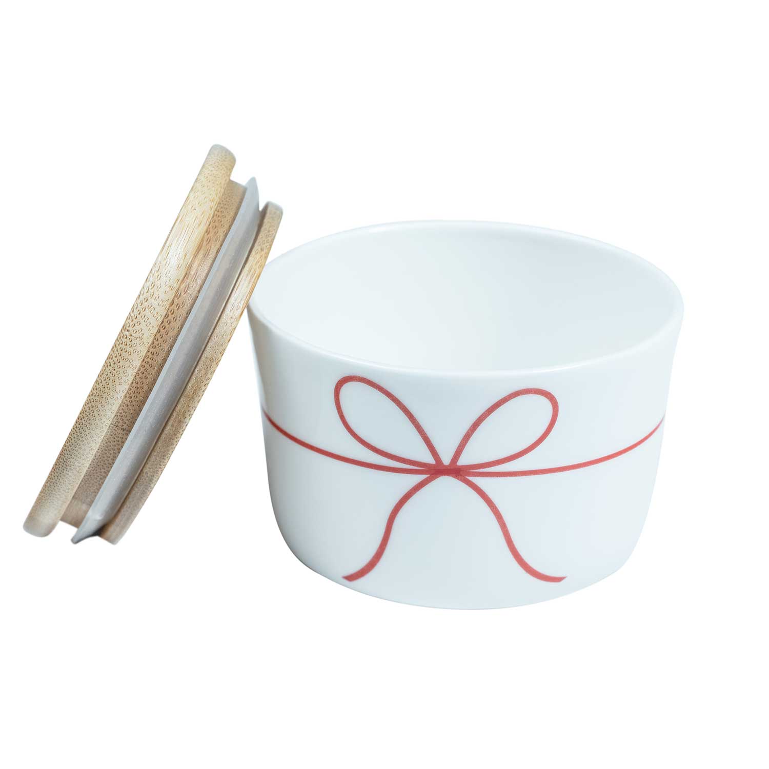 Red Ribbon & Bow Holiday Canister with Wood Lid Eleish Van Breems Home