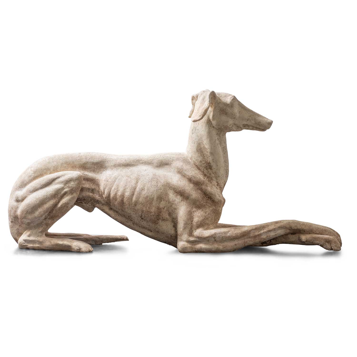 A Pair of Cast Marble Stone Grey Hounds with Metal Stands