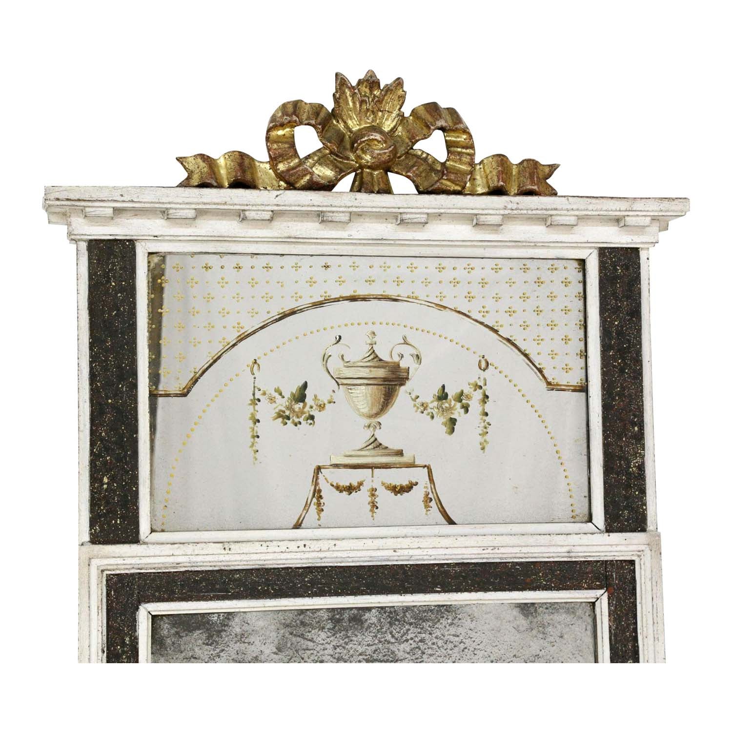 Swedish Eglomise Classical Carved Mirror, Early 20th Century Eleish Van Breems Home