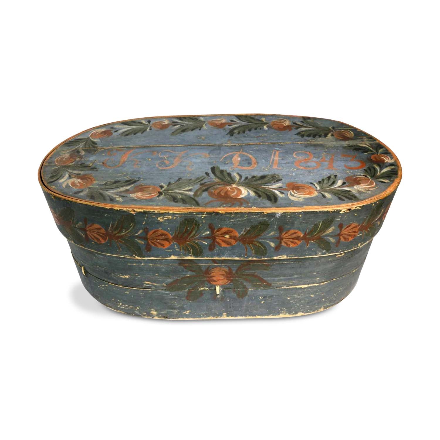 Scandinavian Decorated Oval Band Box, circa 1843