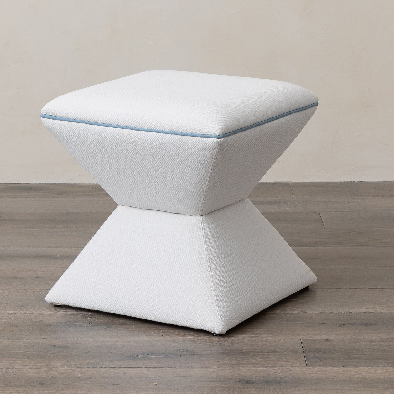 Hamilton Outdoor Ottoman in Fresno Alabaster Contrast Welt Davenport Blue Eleish Van Breems Home