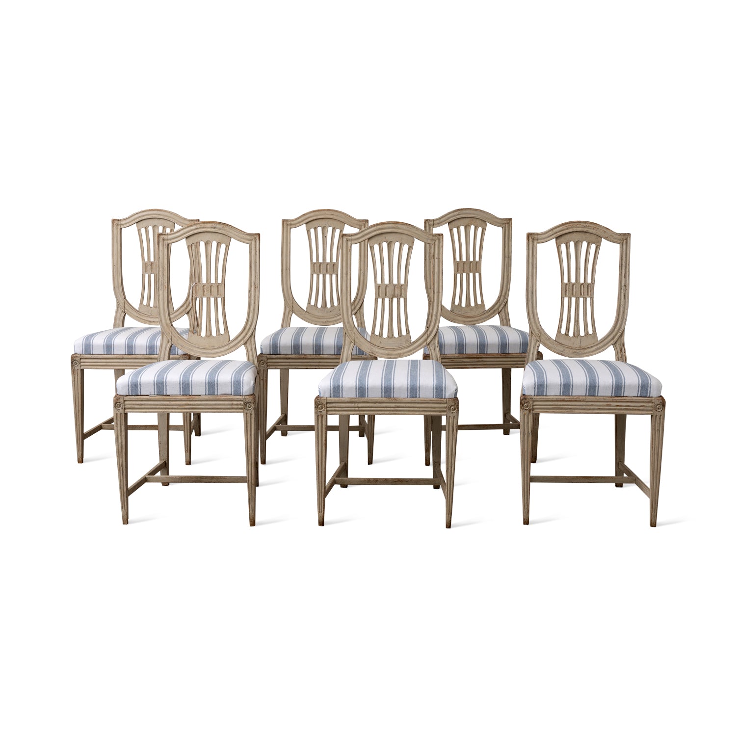 Set of Six Swedish Gustavian Dining Chairs, 19th Century