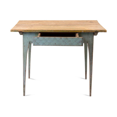 Swedish 19th c Blue Table with Scrubbed Top