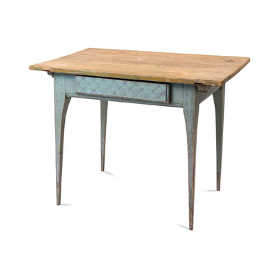 Swedish 19th c Blue Table with Scrubbed Top