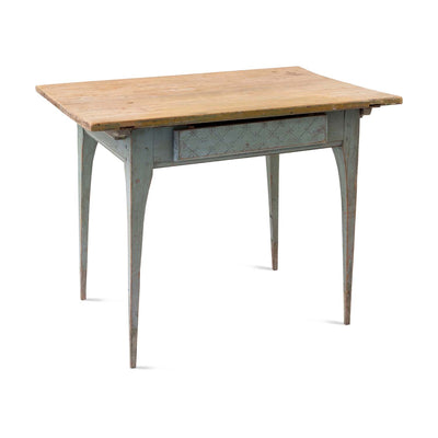 Swedish 19th c Blue Table with Scrubbed Top