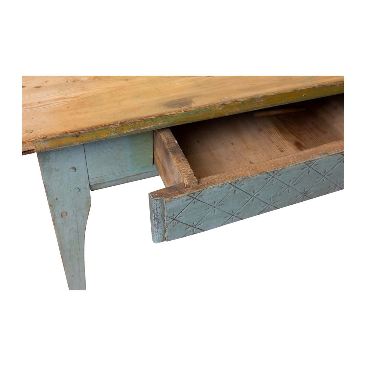 Swedish 19th c Blue Table with Scrubbed Top Eleish Van Breems Home