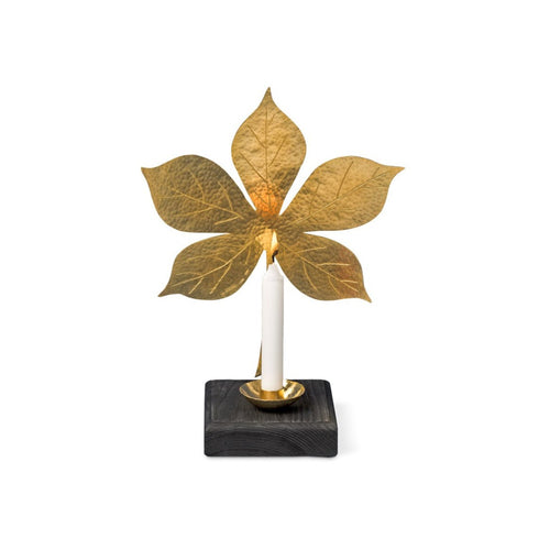 Swedish Brass Chestnut Leaf Candleholder with Black Base