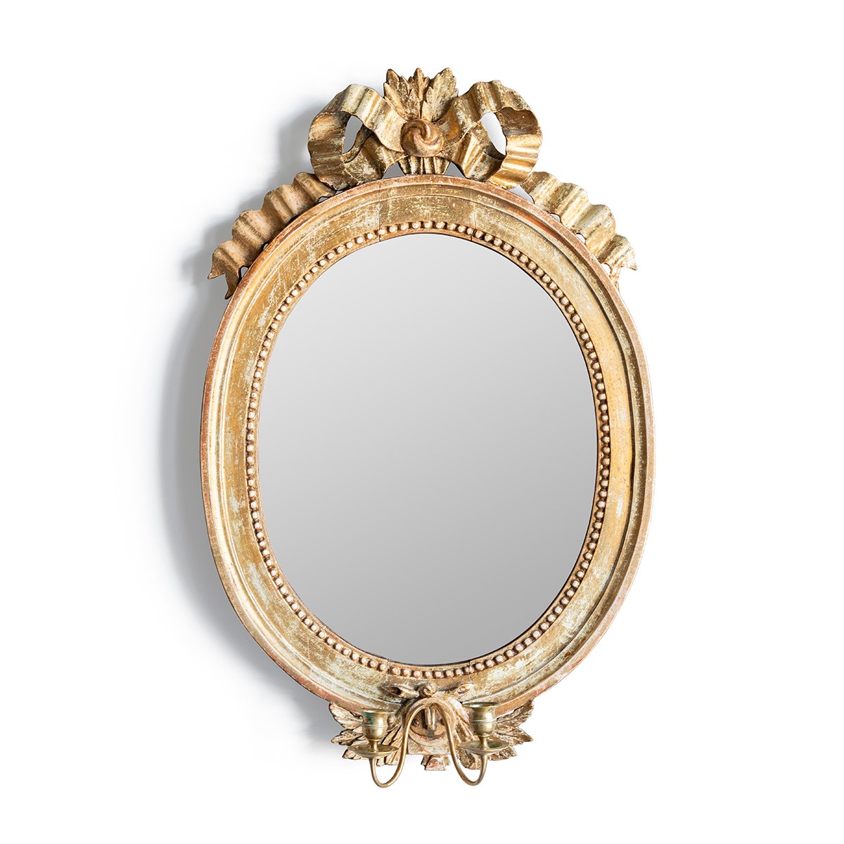 Swedish Gustavian Oval Mirror with Carved Ribbons