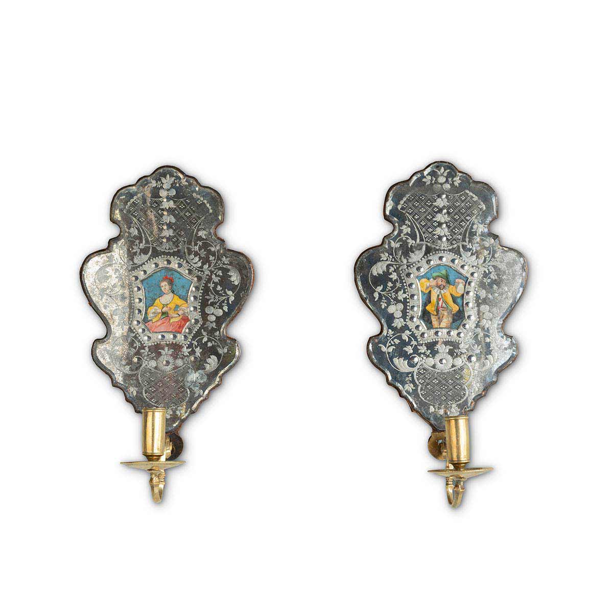Pair of German Baroque Mirrored Wall Sconces