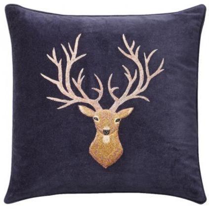 Reindeer Velvet Embroidered Pillow