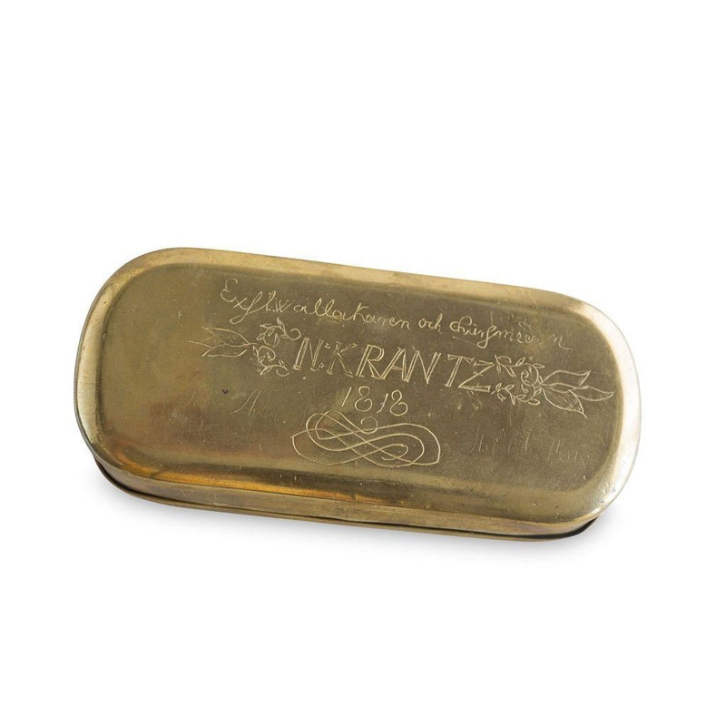 Swedish Brass Tobacco Box With Pastoral Scene