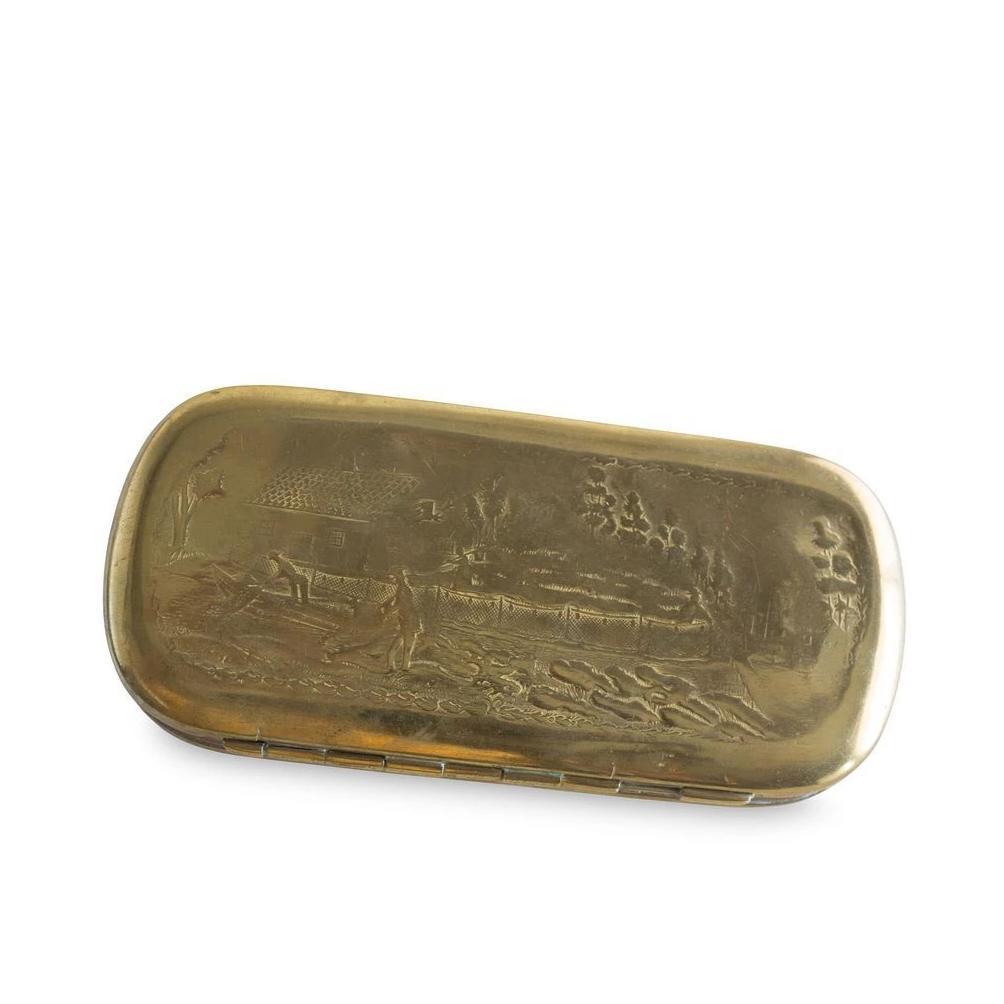 Swedish Brass Tobacco Box with Pastoral Scene Eleish Van Breems Home