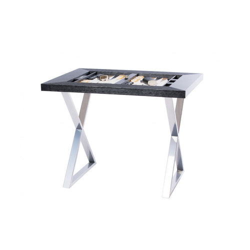 Backgammon / Chess Table with X Metal Legs Nickel in Buffalo Gray
